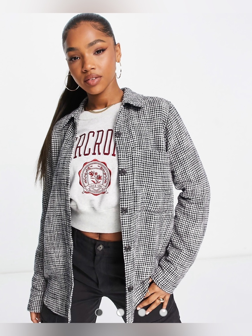 Abercrombie & Fitch Black and White Houndstooth Shirt Jacket